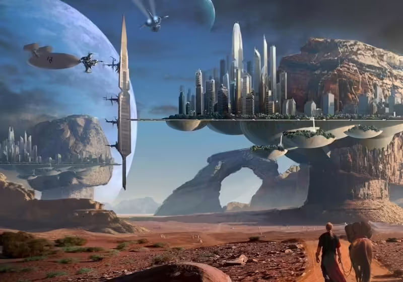 un paesaggio fantascientifico (pianeta alieno) 